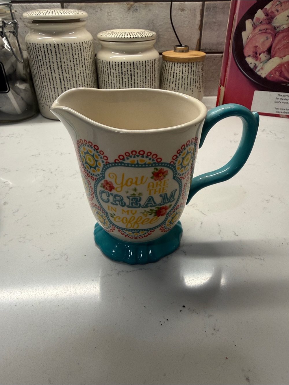The Pioneer Woman Teal-Handle 'You Are the Cream' Ceramic Pitcher